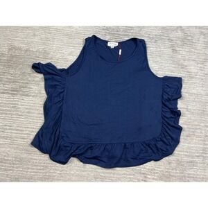 MSSP Tank Top Women XL Navy Blue 7D05T75 Ruffle Peplum Hem Sleeveless Viscose